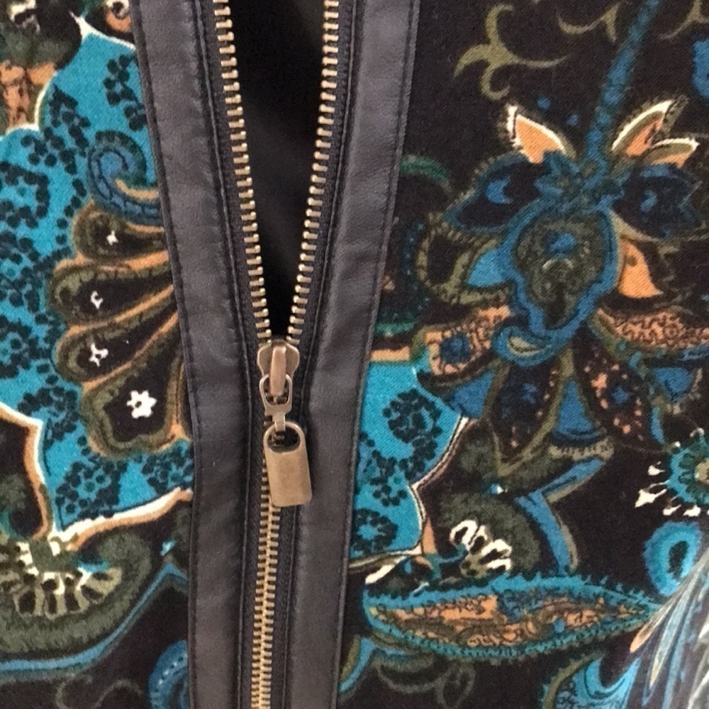 NOTATIONS Women’s Teal Blue/Green/Black Paisley Dressy Lined Zippered Jacket—M - Picture 12 of 15